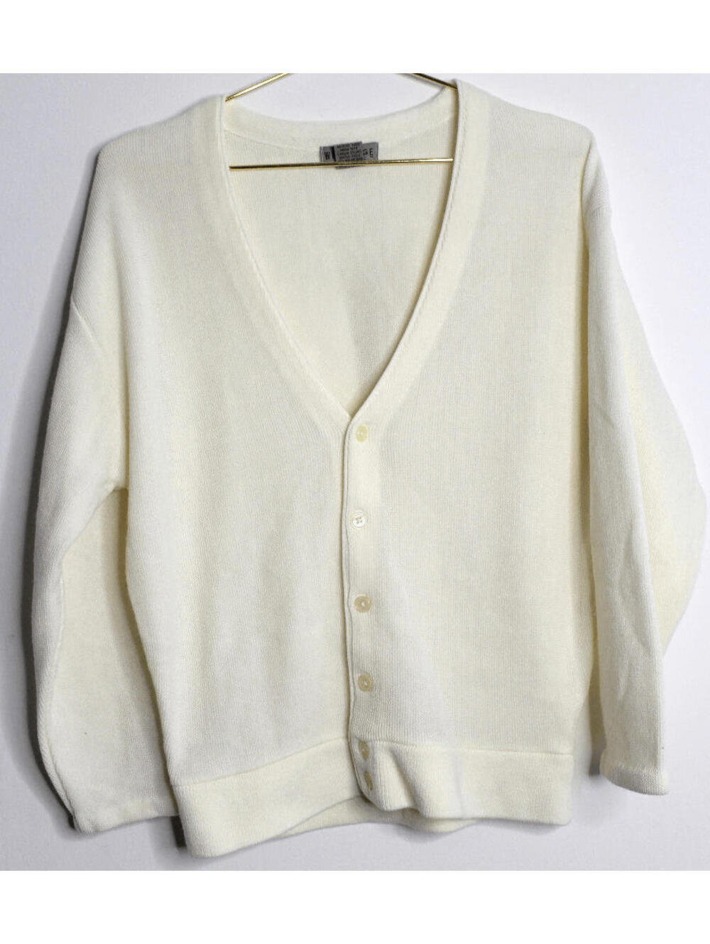 VTG Cream Knit V Neck Button Down Cardigan - Small